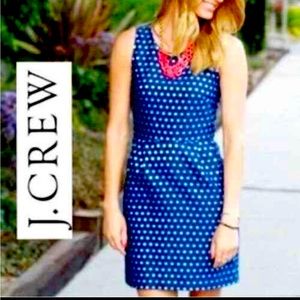 J. CREW NAVY & SILVER POLKA DOT SLEEVELESS WOMEN'S SHEATH DRESS silk blend SZ 4